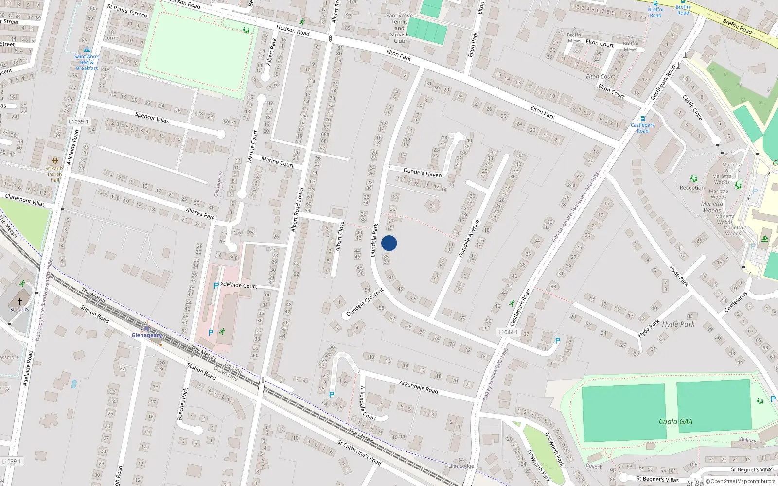 Overhead map showing the location of 31 Dundela Park, Dublin