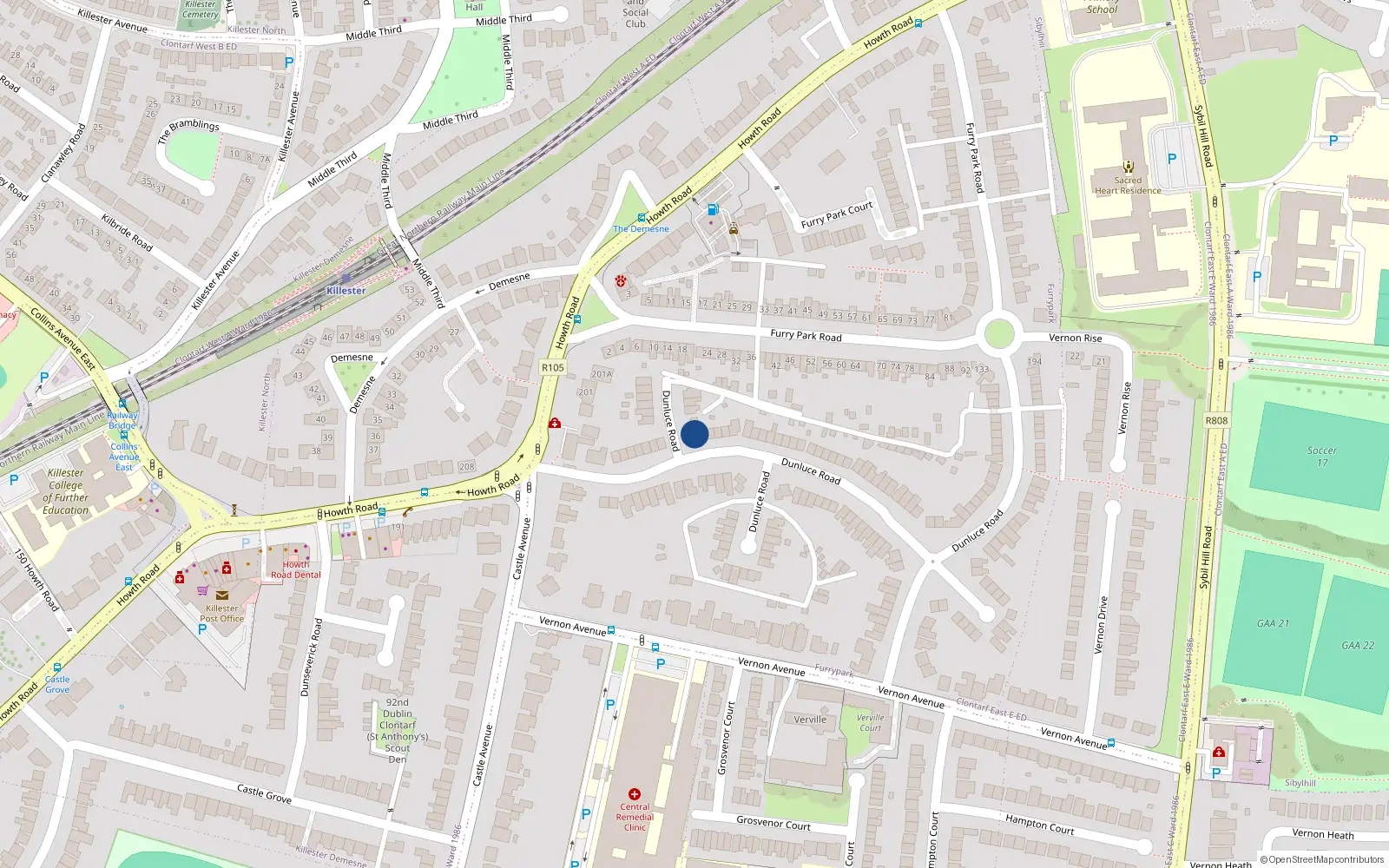 Overhead map showing the location of 31 Dunluce Road, Dublin 3
