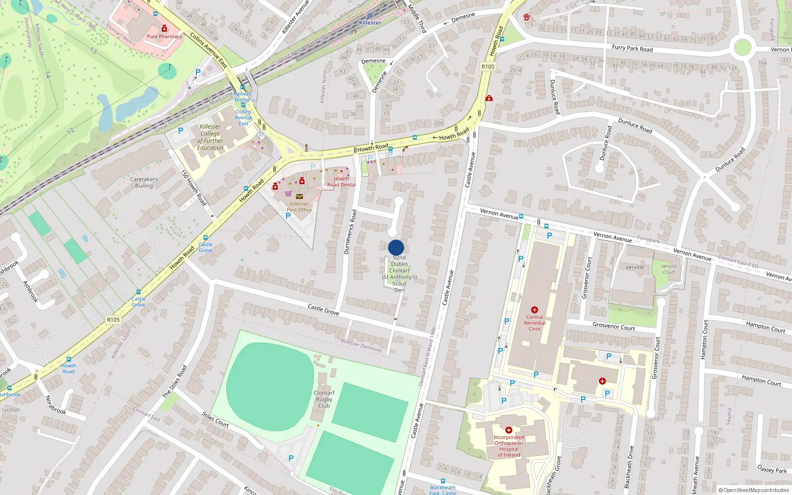Overhead map showing the location of 31 Dunseverick Road, Dublin 3