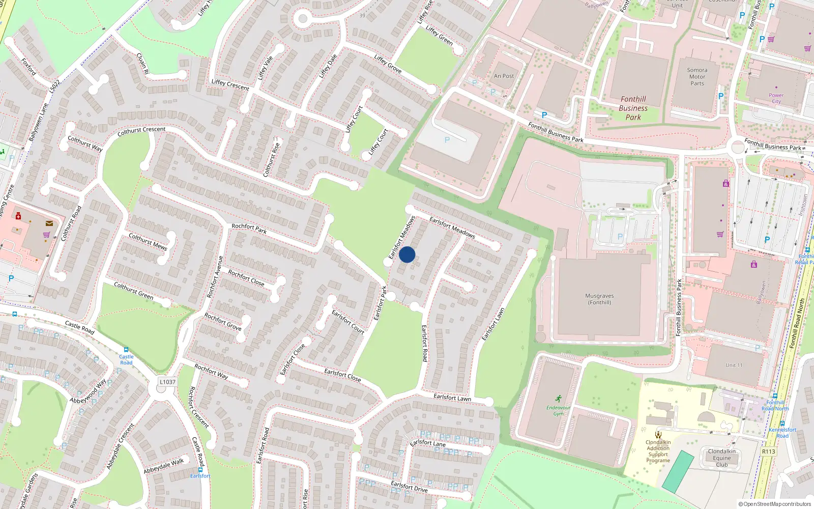 Overhead map showing the location of 31 Earlsfort Meadows, Lucan, Dublin