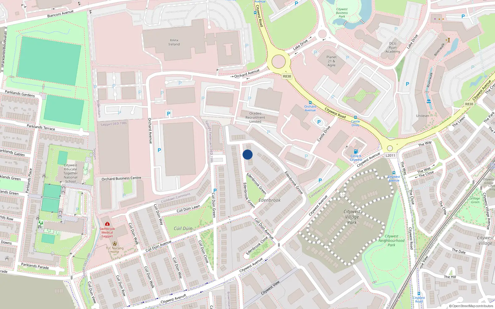 Overhead map showing the location of 31 Edenbrook Green, Citywest