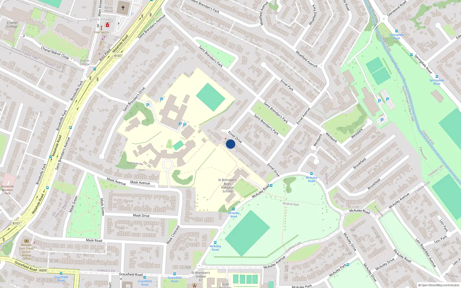 Overhead map showing the location of 31 Ennel Drive, Artane, Dublin 5