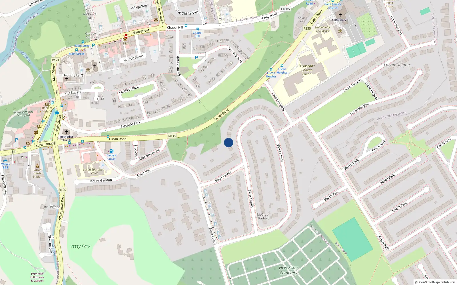 Overhead map showing the location of 31 Esker Lawns, Lucan