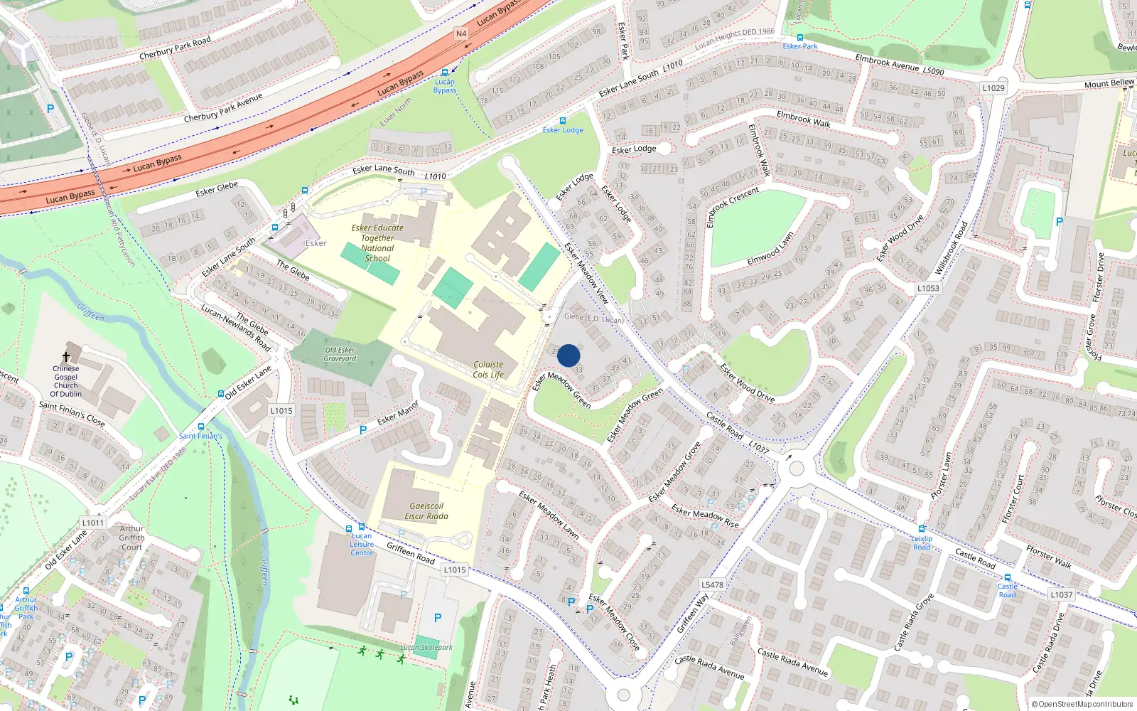 Overhead map showing the location of 31 Esker Meadow Green, Lucan