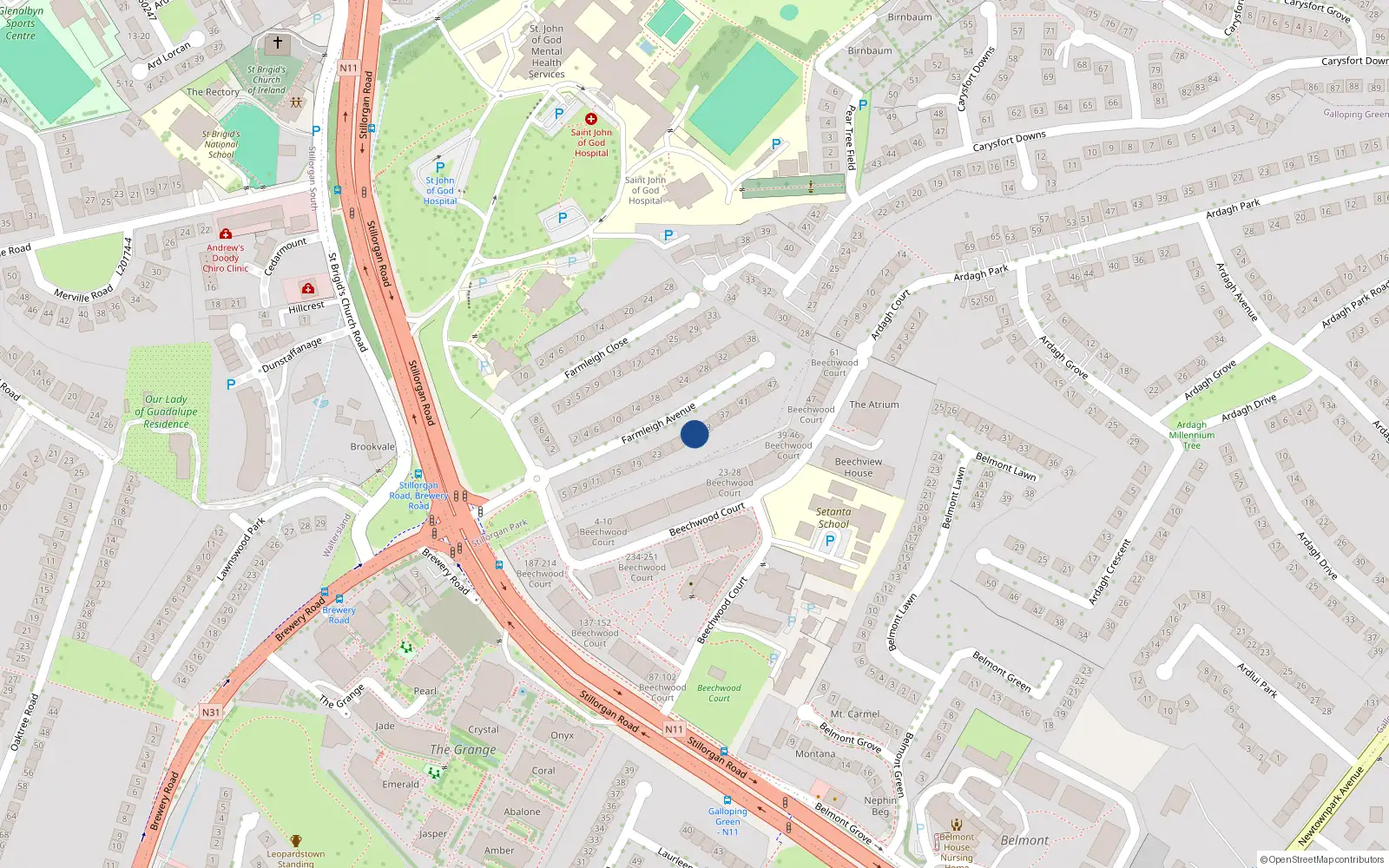 Overhead map showing the location of 31 Farmleigh Avenue, Stillorgan, Dublin