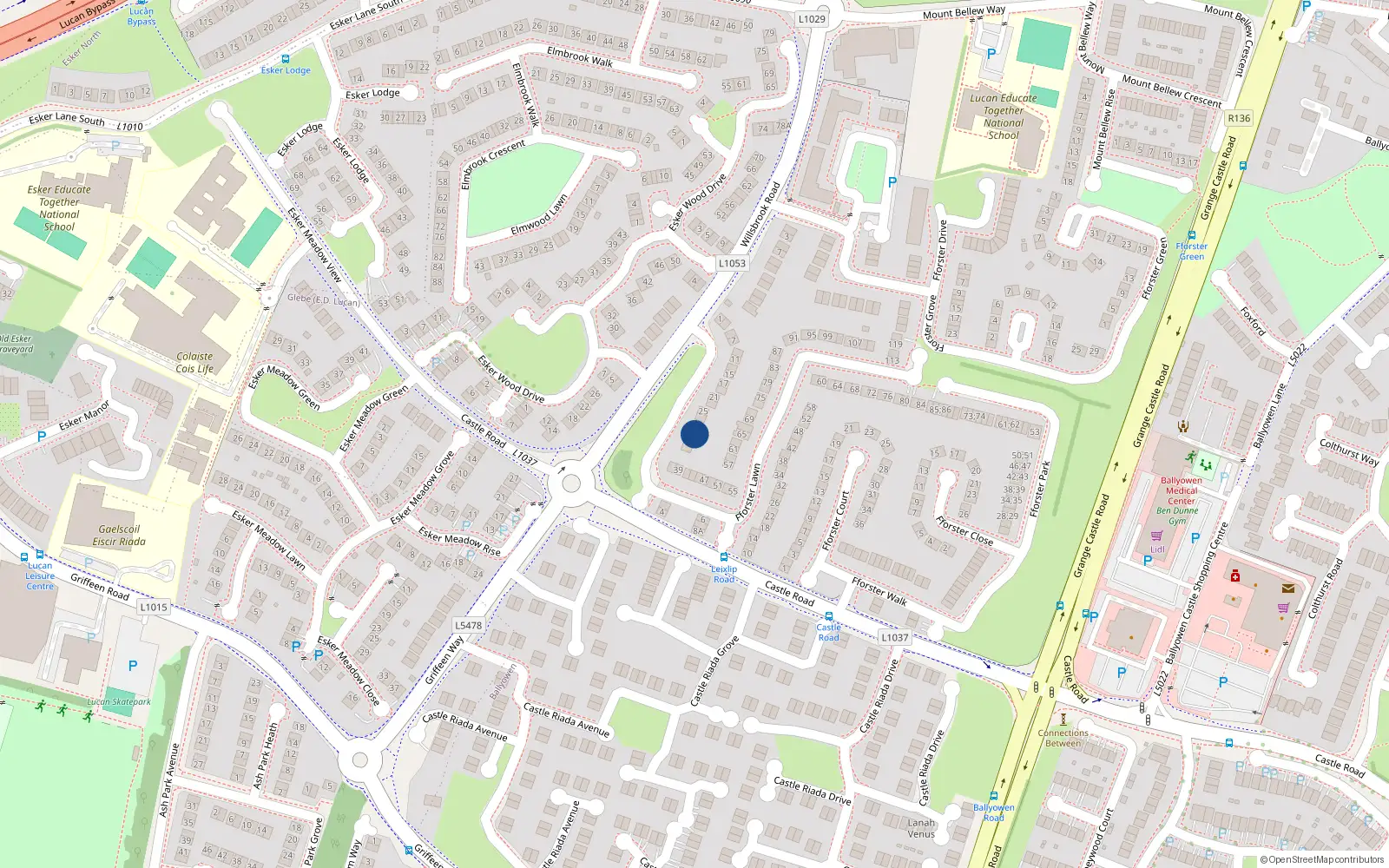 Overhead map showing the location of 31 Fforster Lawn, Lucan