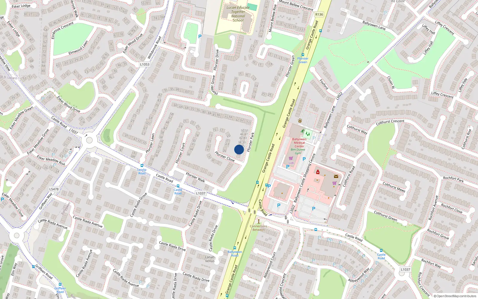 Overhead map showing the location of 31 Fforster Park, Lucan, Co Dublin