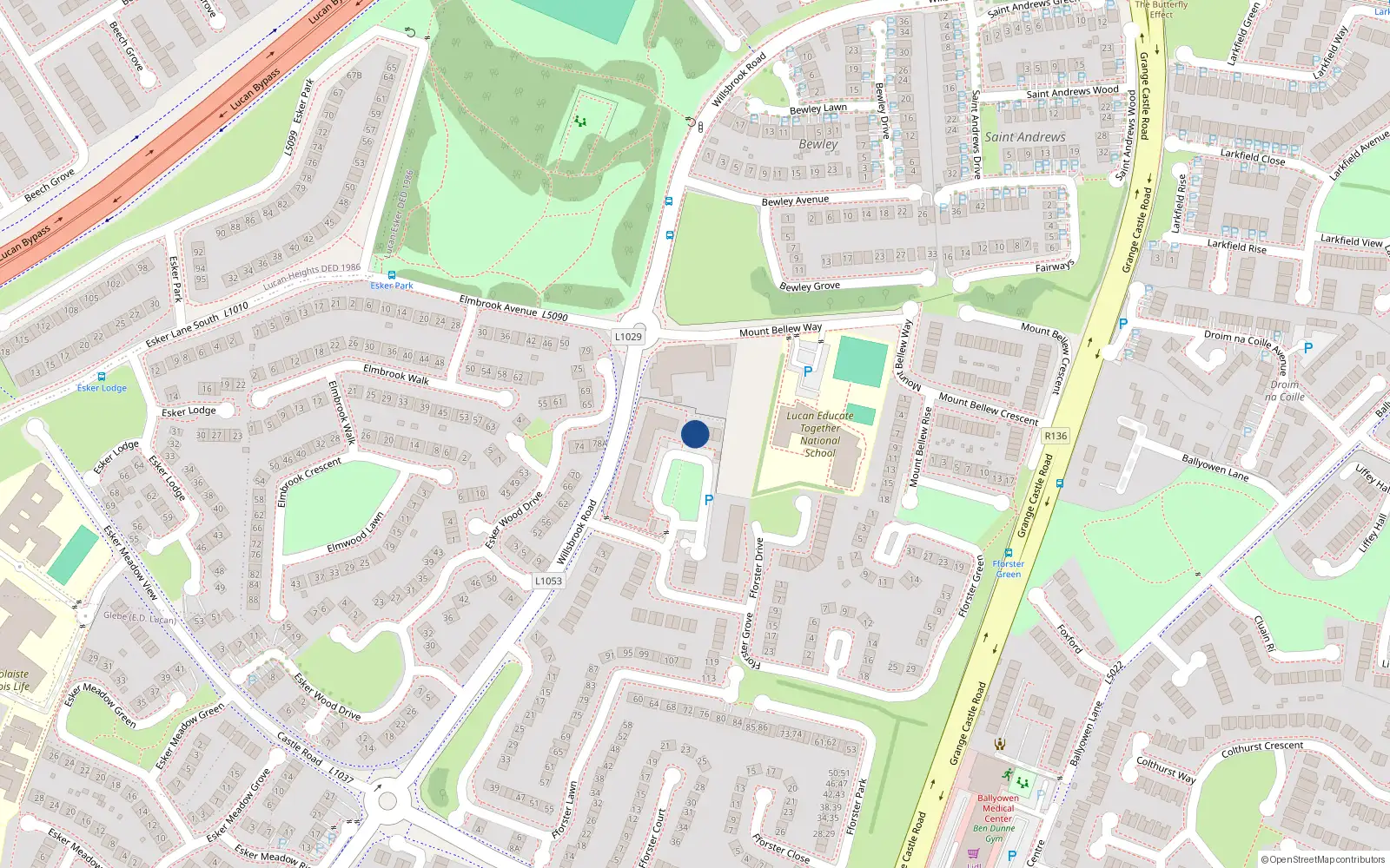 Overhead map showing the location of 31 Fforster Square, Ballydowd, Lucan