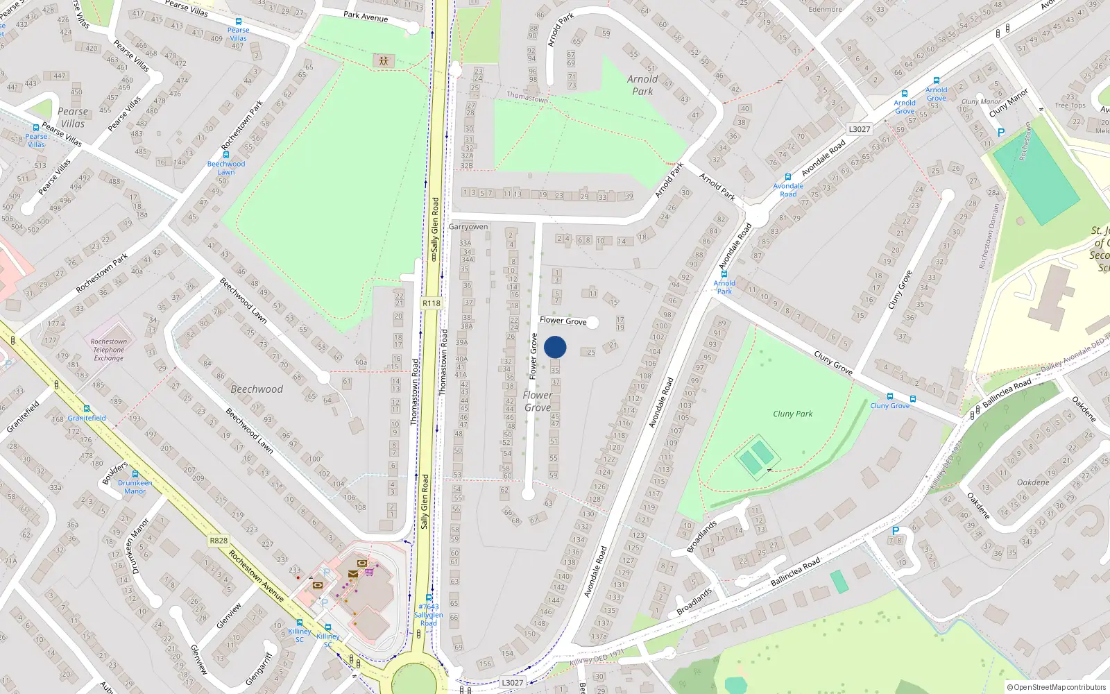 Overhead map showing the location of 31 Flower Grove, Dublin