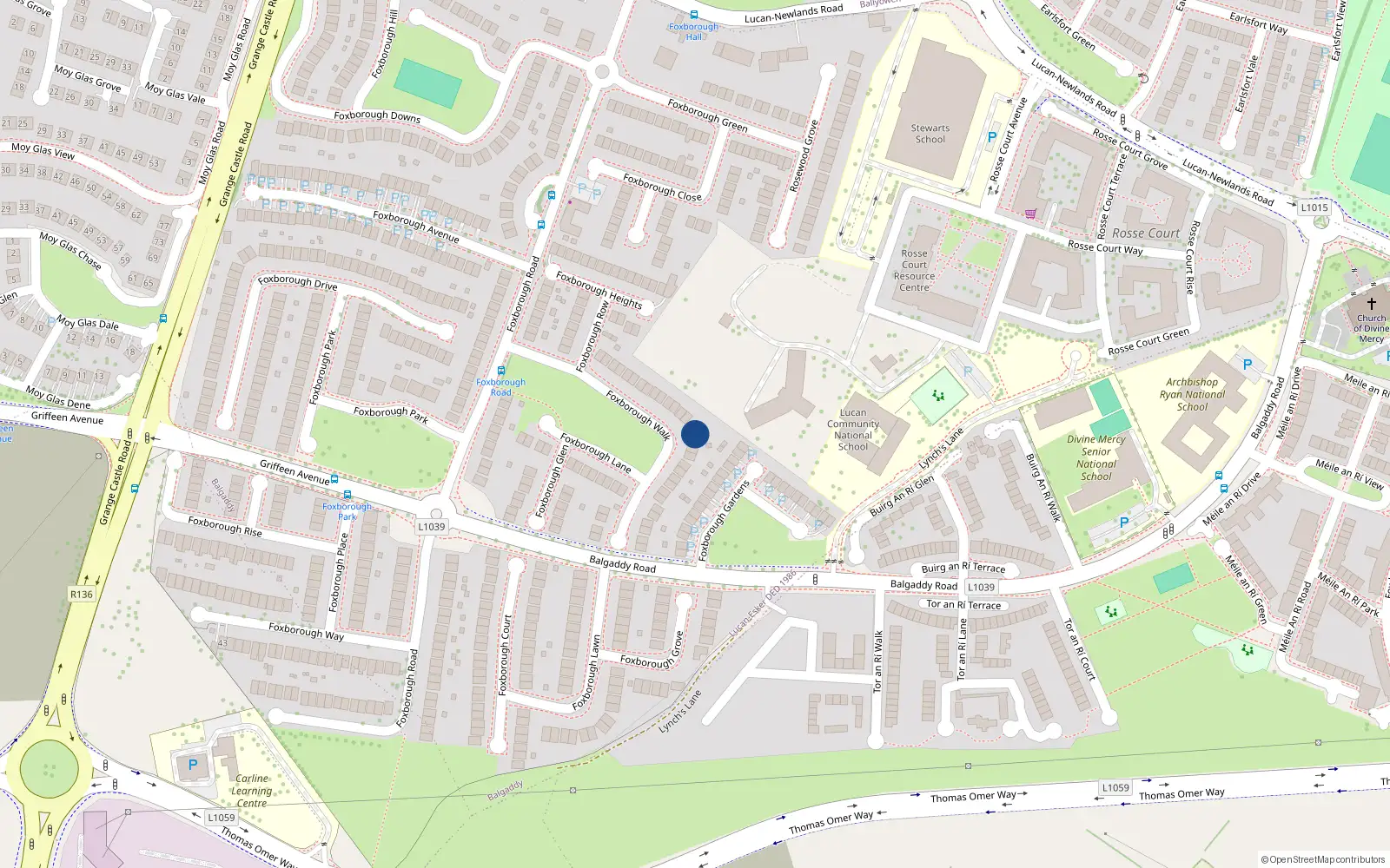 Overhead map showing the location of 31 Foxborough Walk, Lucan