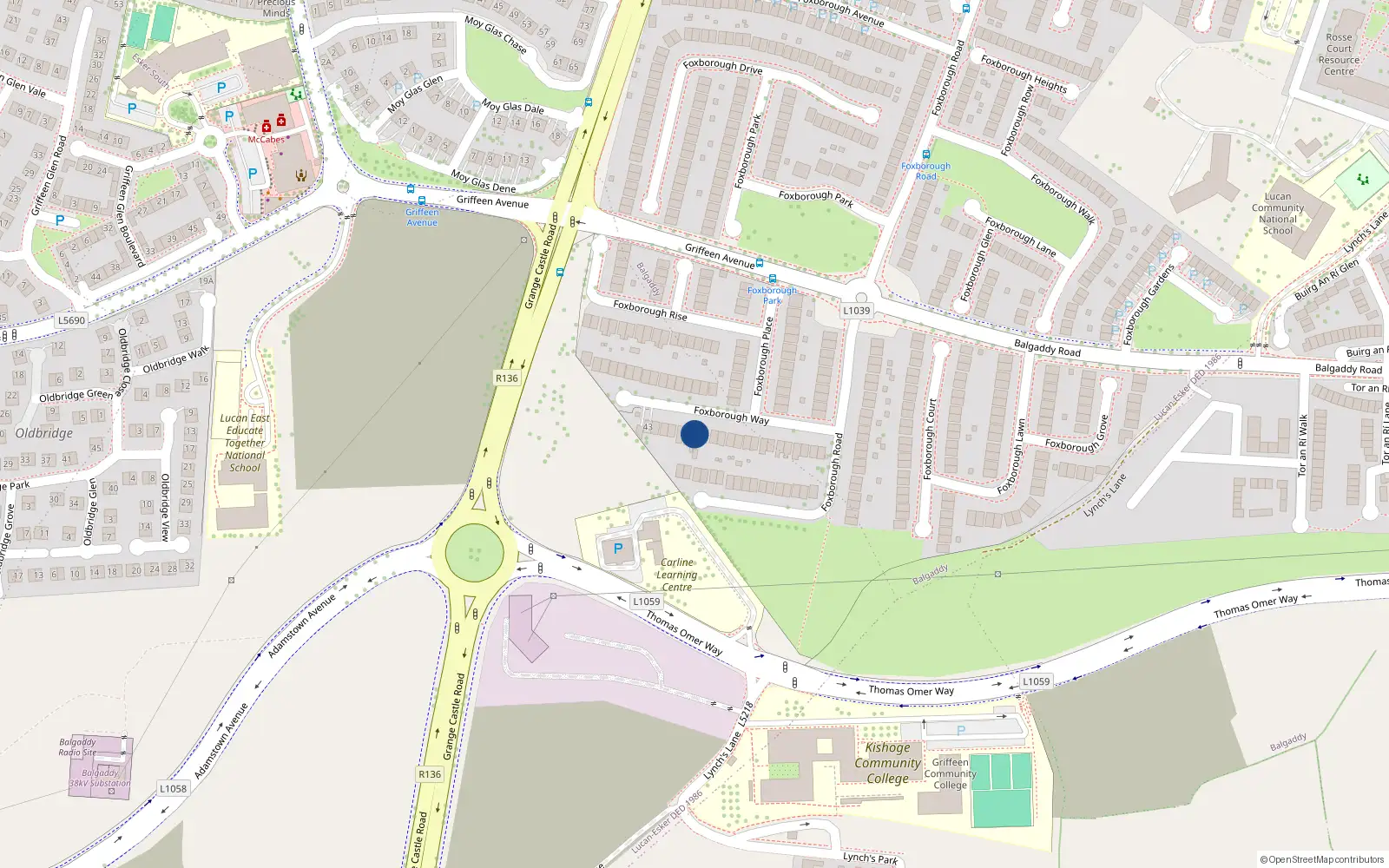 Overhead map showing the location of 31 Foxborough Way, Lucan