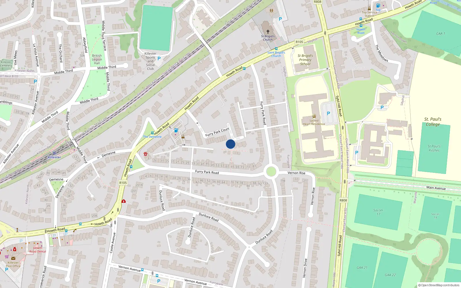 Overhead map showing the location of 31 Furry Park Court, Dublin 5