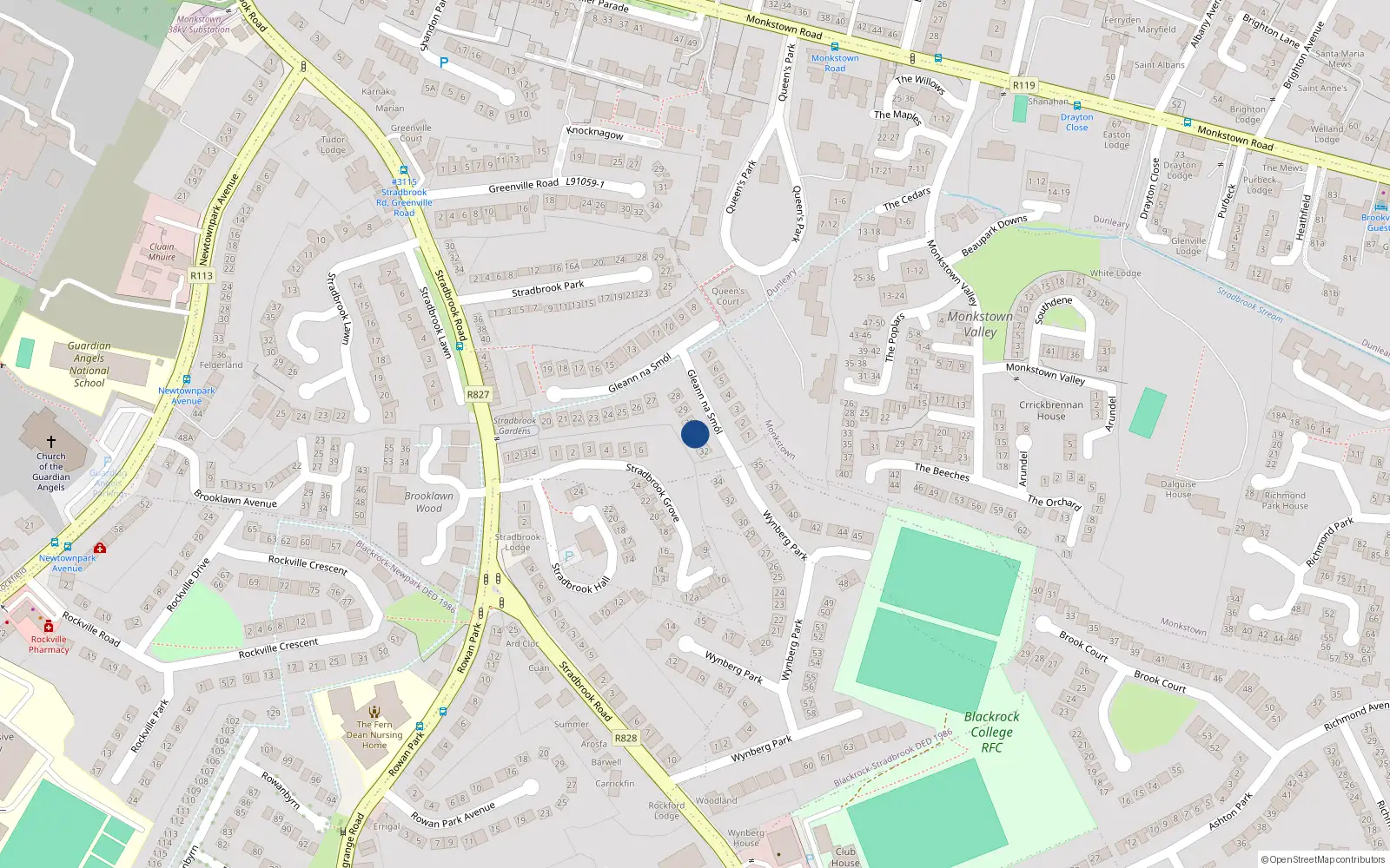 Overhead map showing the location of 31 Gleann Na Smol, Monkstown