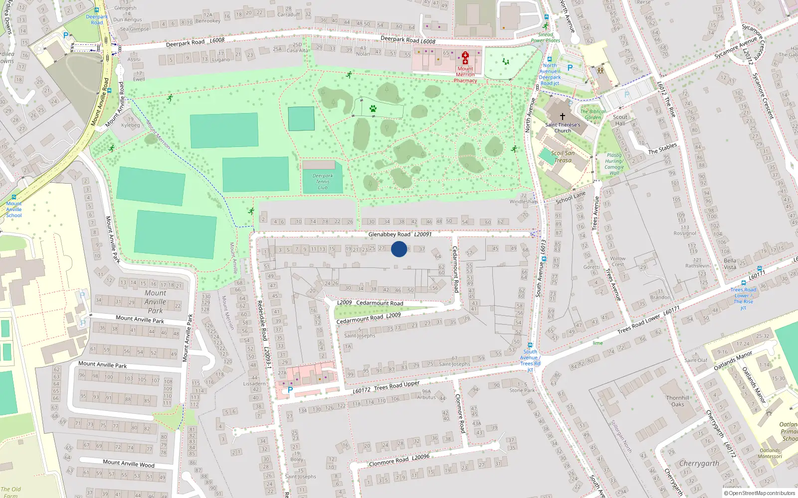 Overhead map showing the location of 31 Glenabbey Road, Blackrock