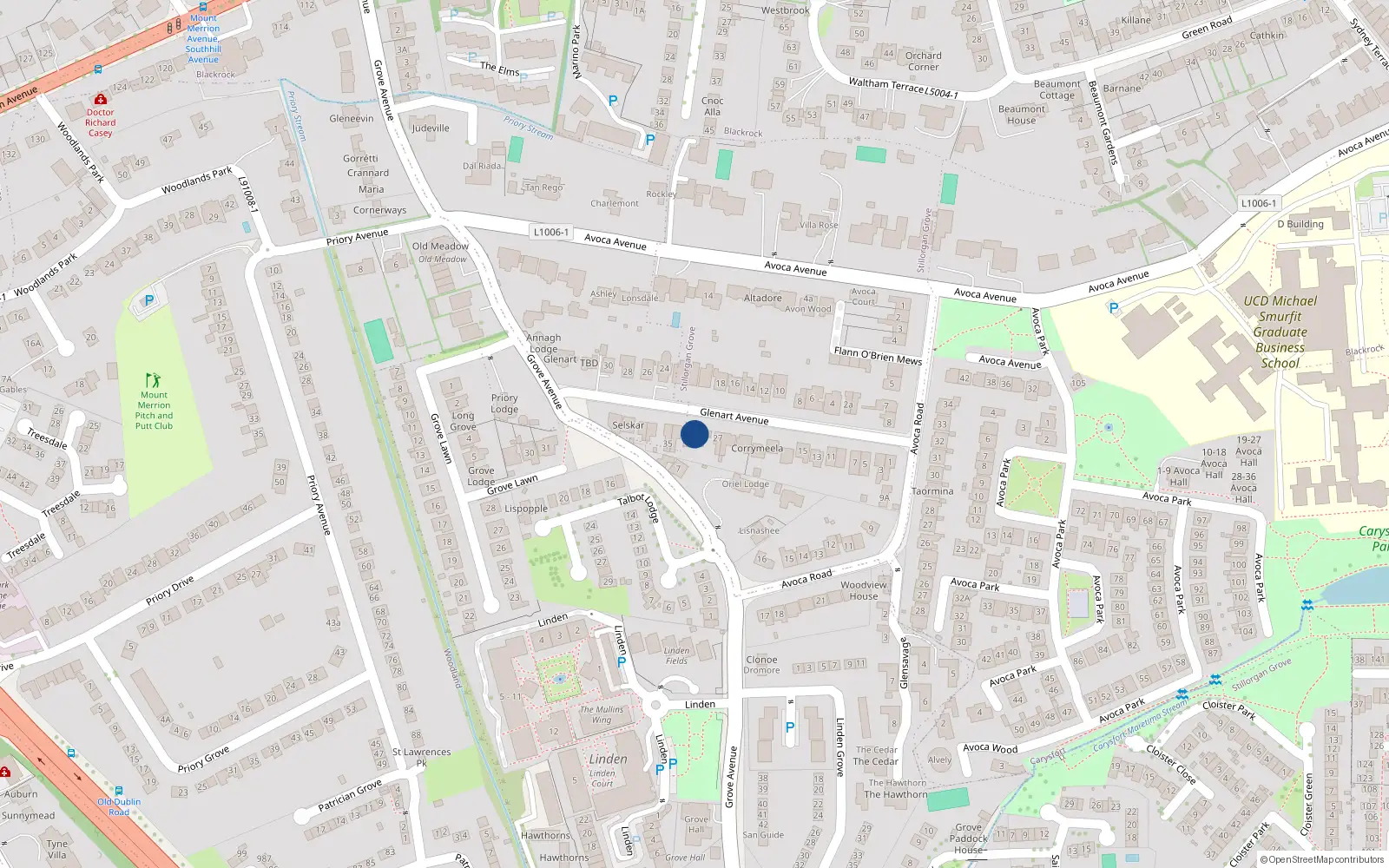 Overhead map showing the location of 31 Glenart Avenue, Blackrock