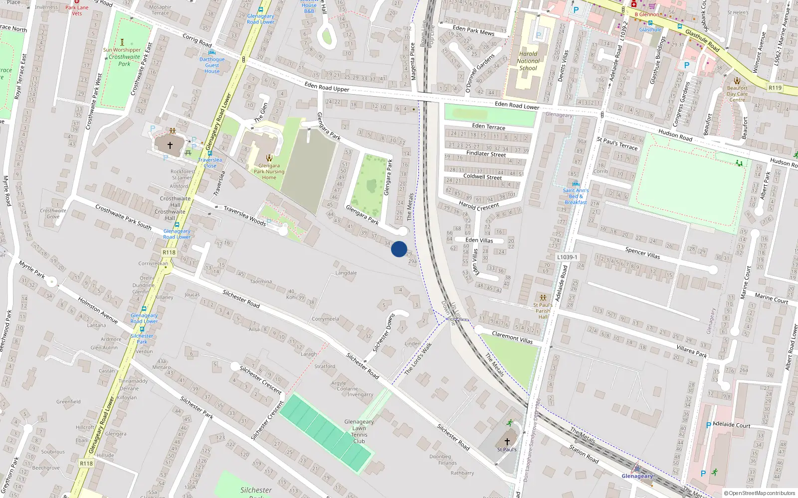 Overhead map showing the location of 31 Glengara Park, Dublin
