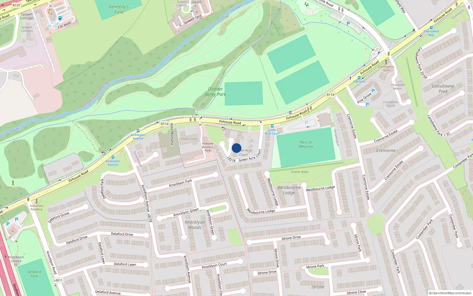 Overhead map showing the location of 31 Green Acre Court, Dublin 16