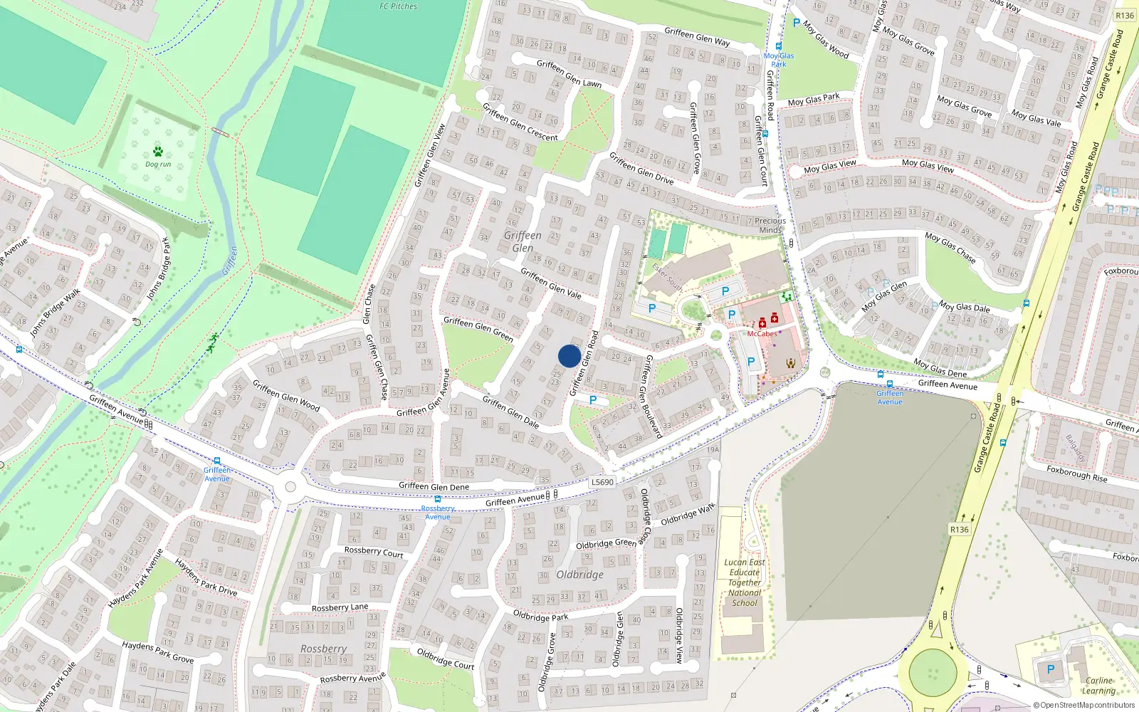 Overhead map showing the location of 31 Griffeen Glen Road, Lucan
