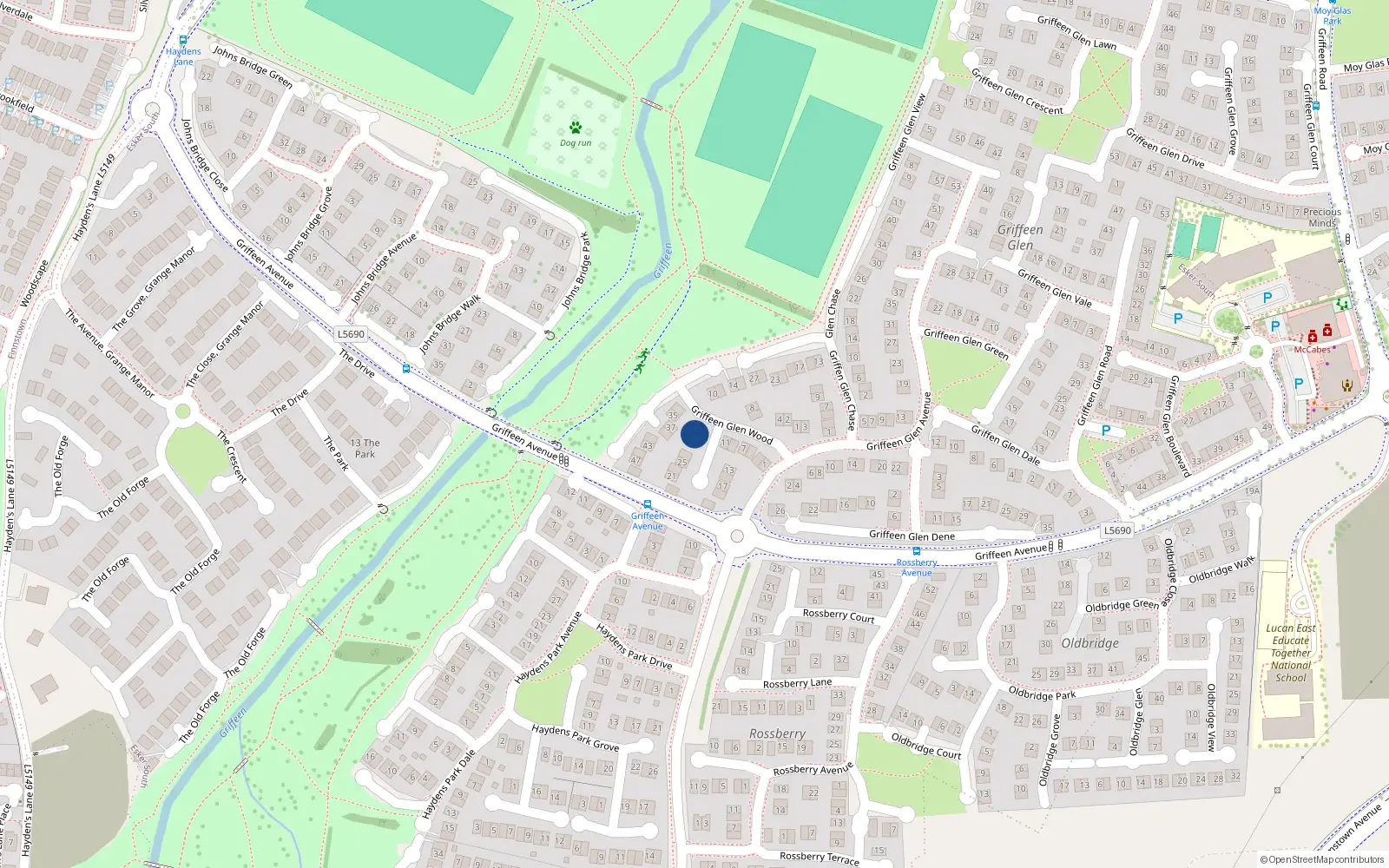 Overhead map showing the location of 31 Griffeen Glen Wood, Lucan