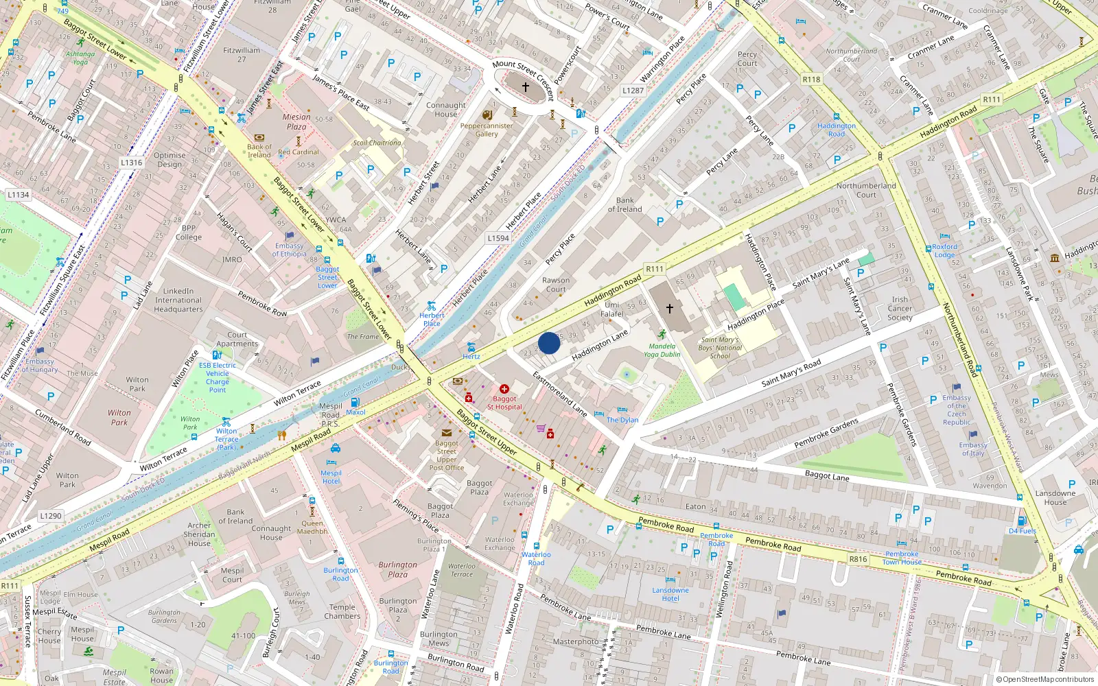 Overhead map showing the location of 31 Haddington Road, Dublin 4