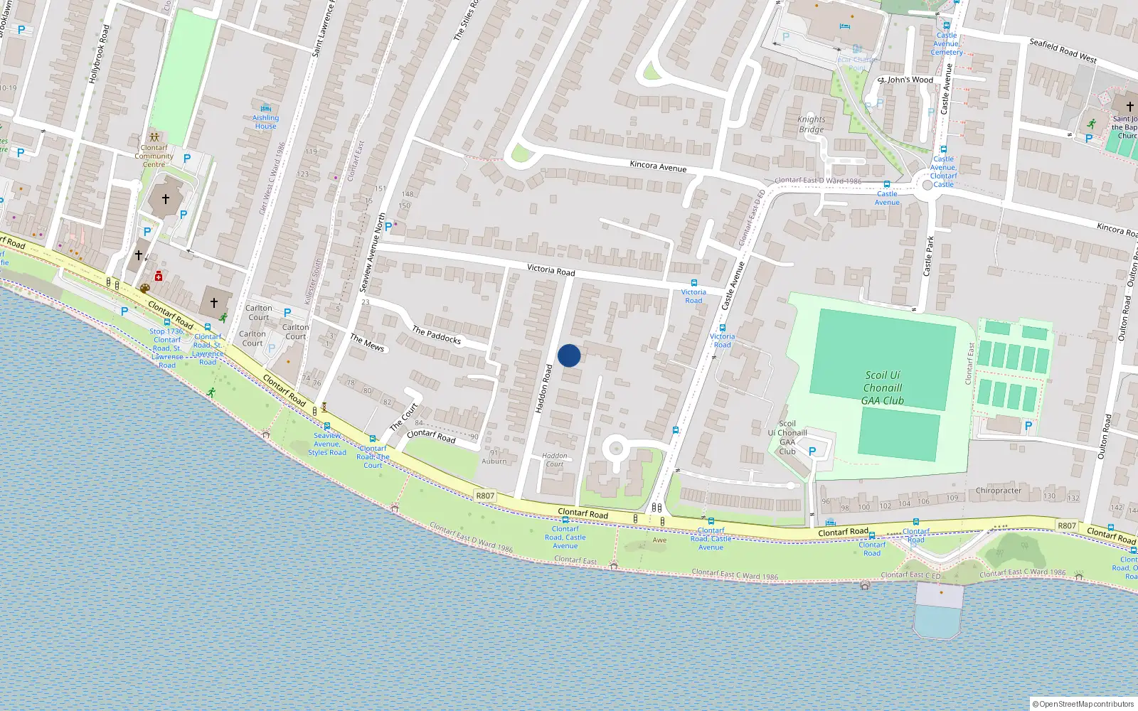 Overhead map showing the location of 31 Haddon Road, Clontarf, Dublin 3