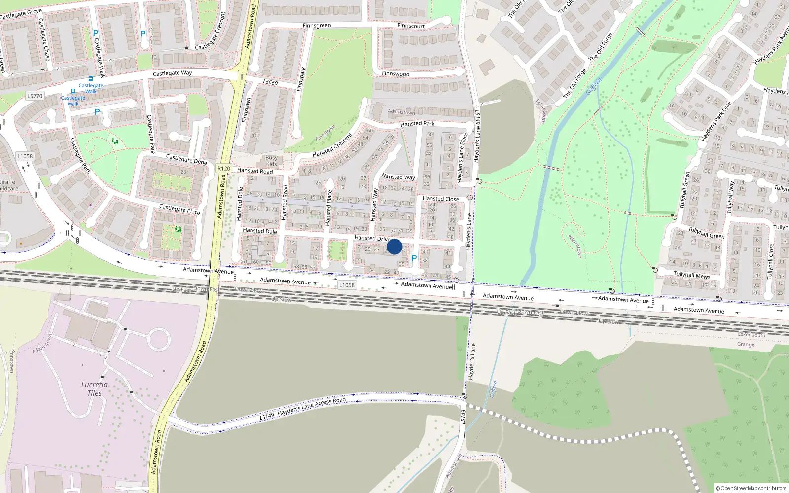 Overhead map showing the location of 31 Hansted Grove, Lucan