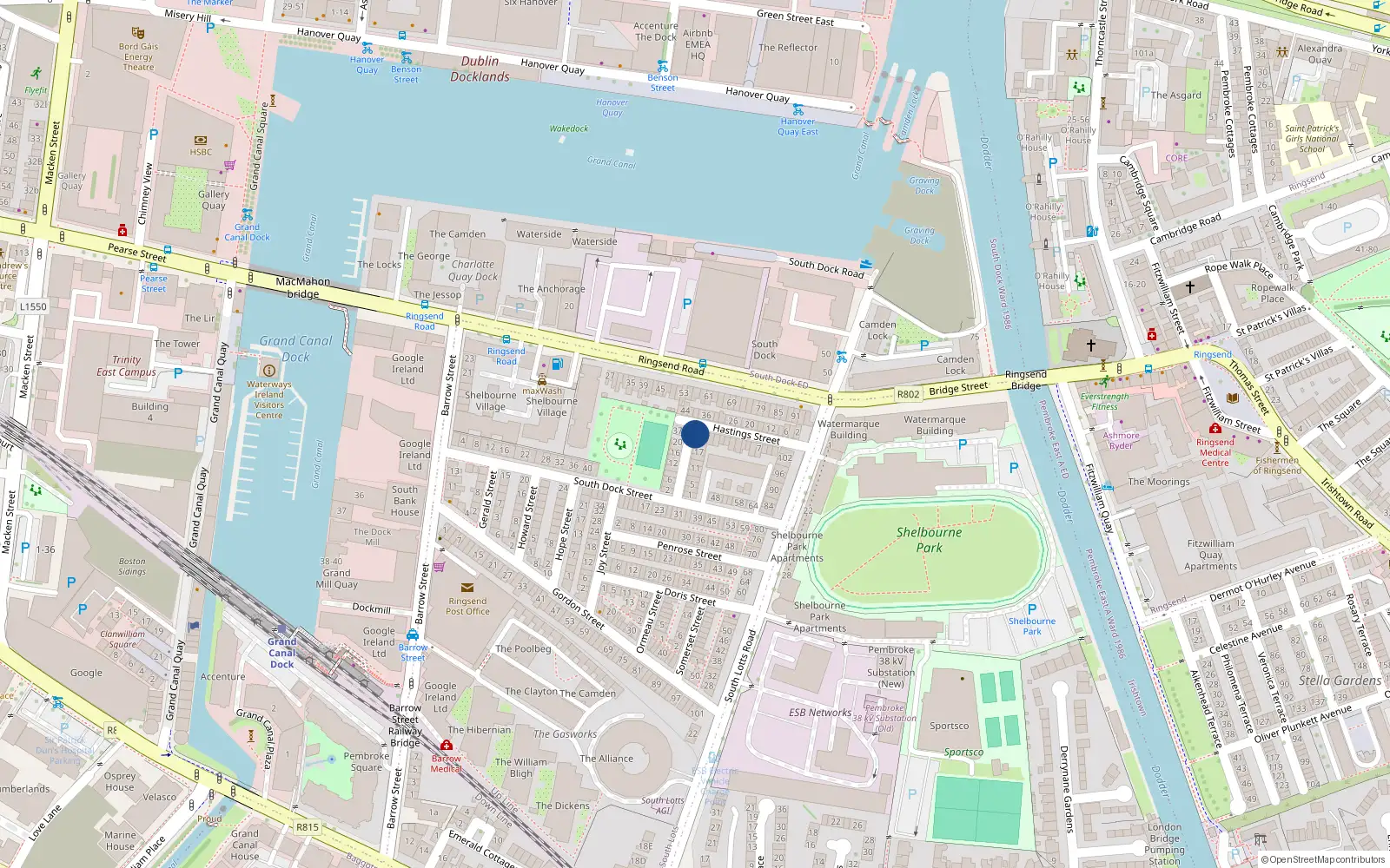 Overhead map showing the location of 31 Hastings Street, Dublin 4