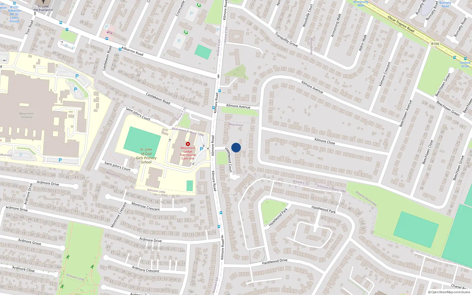 Overhead map showing the location of 31 Hazelwood Court, Artane, Dublin 5