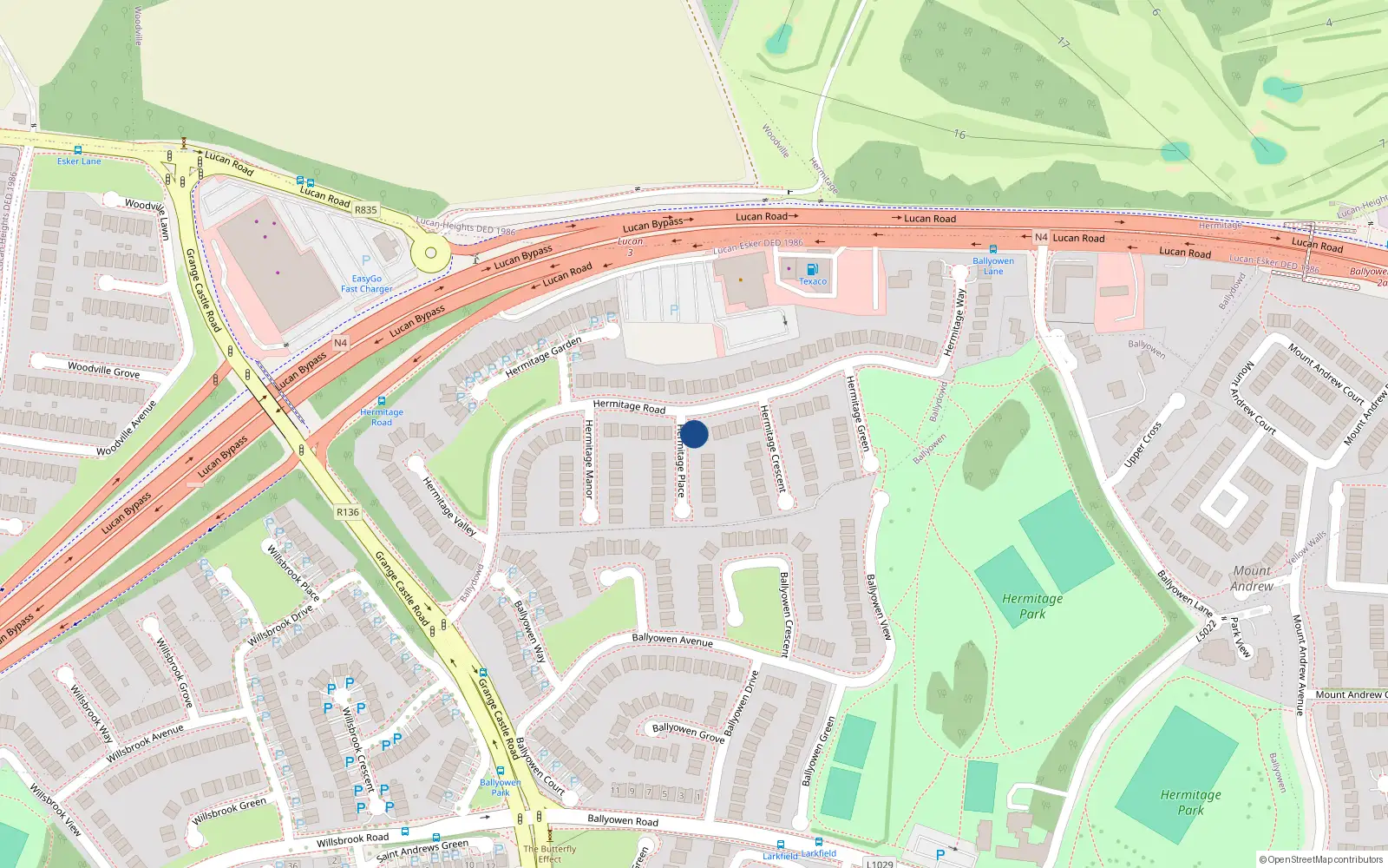 Overhead map showing the location of 31 Hermitage Road, Lucan