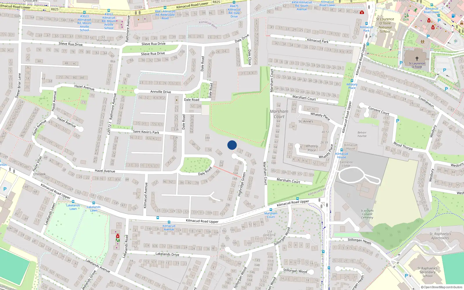Overhead map showing the location of 31 Highridge Green, Blackrock