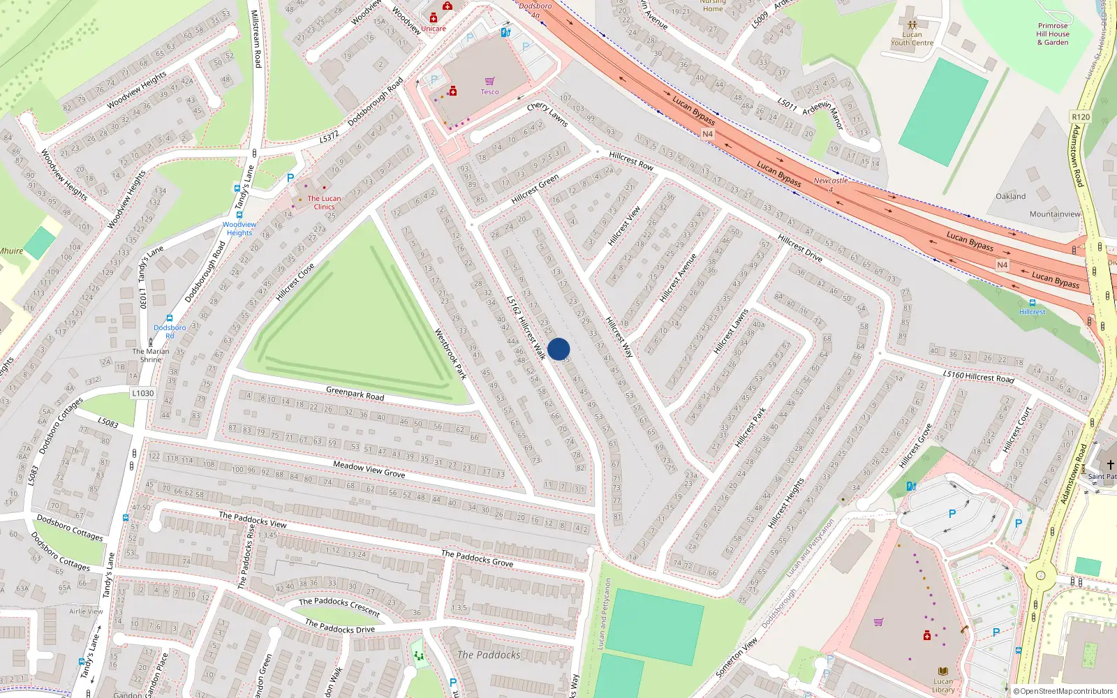 Overhead map showing the location of 31 Hillcrest Walk, Lucan