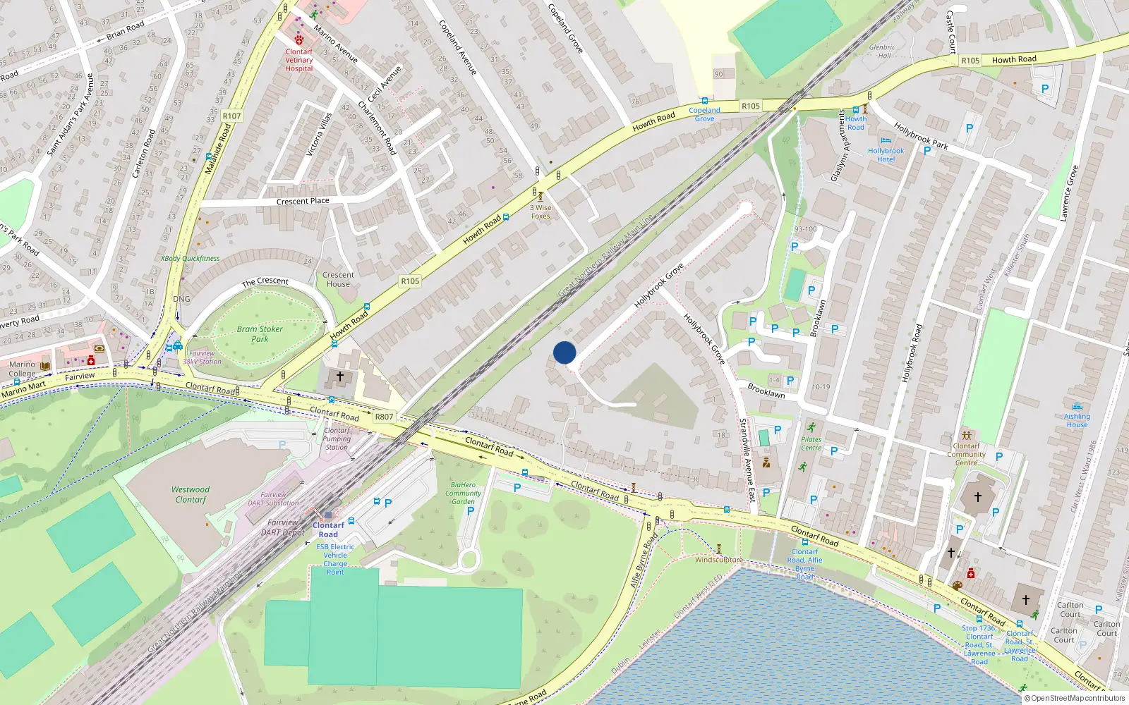 Overhead map showing the location of 31 Hollybrook Grove, Dublin 3