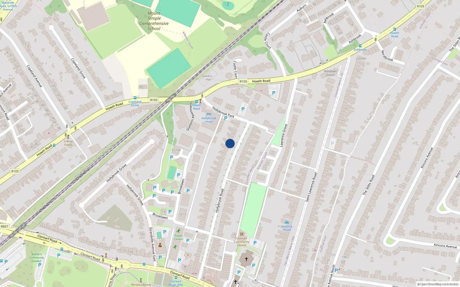 Overhead map showing the location of 31 Hollybrook Road, Clontarf, Dublin 3