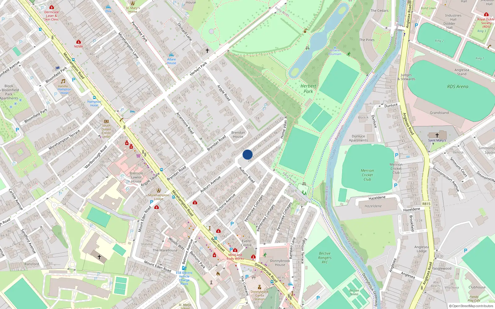 Overhead map showing the location of 31 Home Villas, Dublin 4