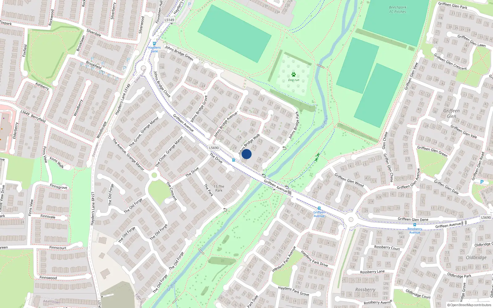 Overhead map showing the location of 31 Johnsbridge Walk, Lucan