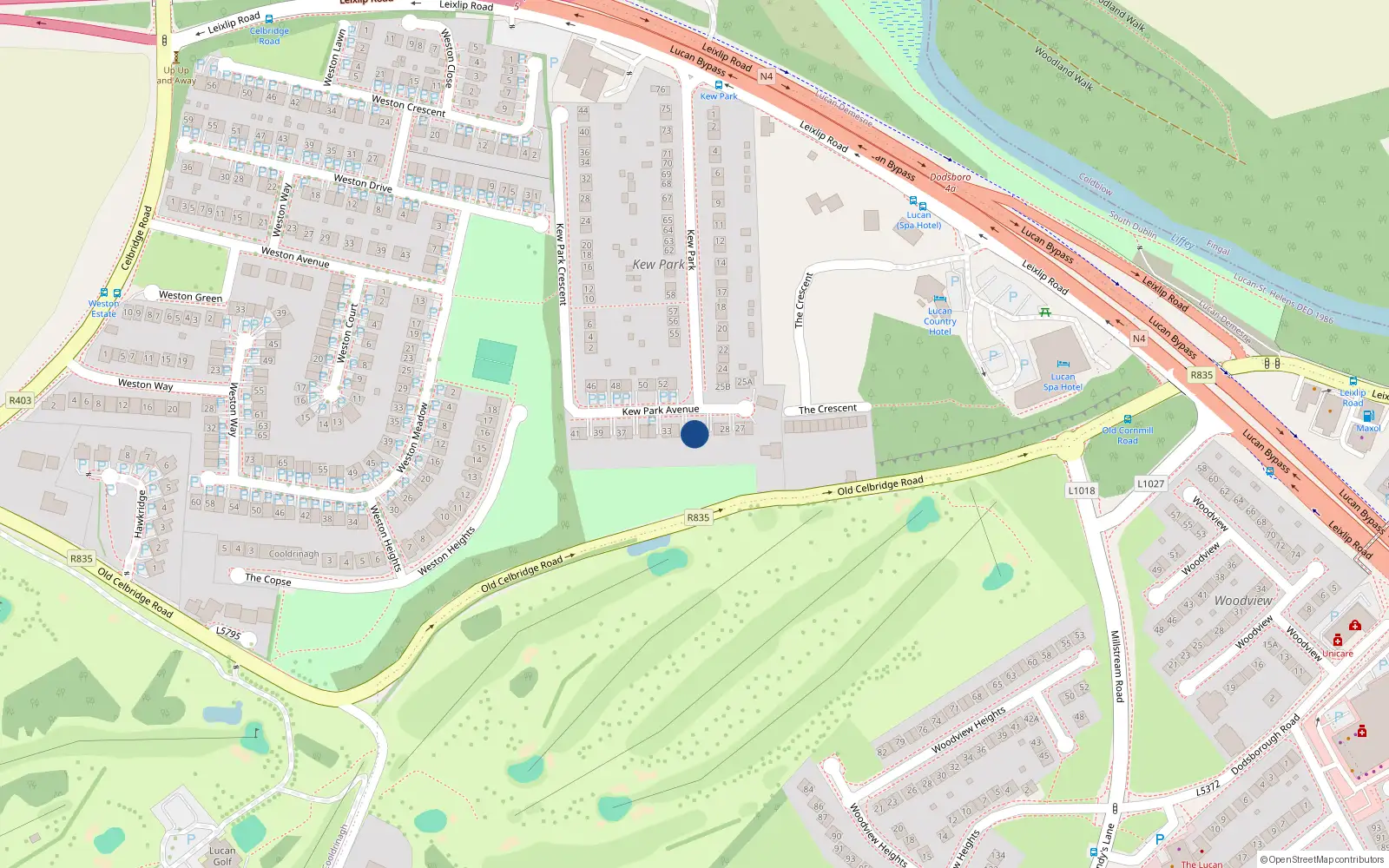 Overhead map showing the location of 31 Kew Park Avenue, Lucan, Dublin