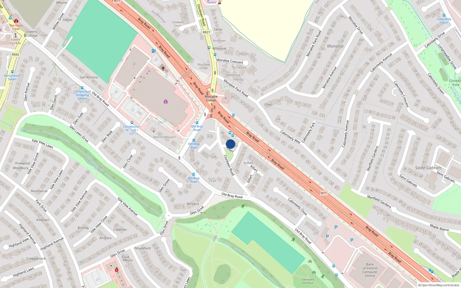 Overhead map showing the location of 31 Killart, Dublin 18