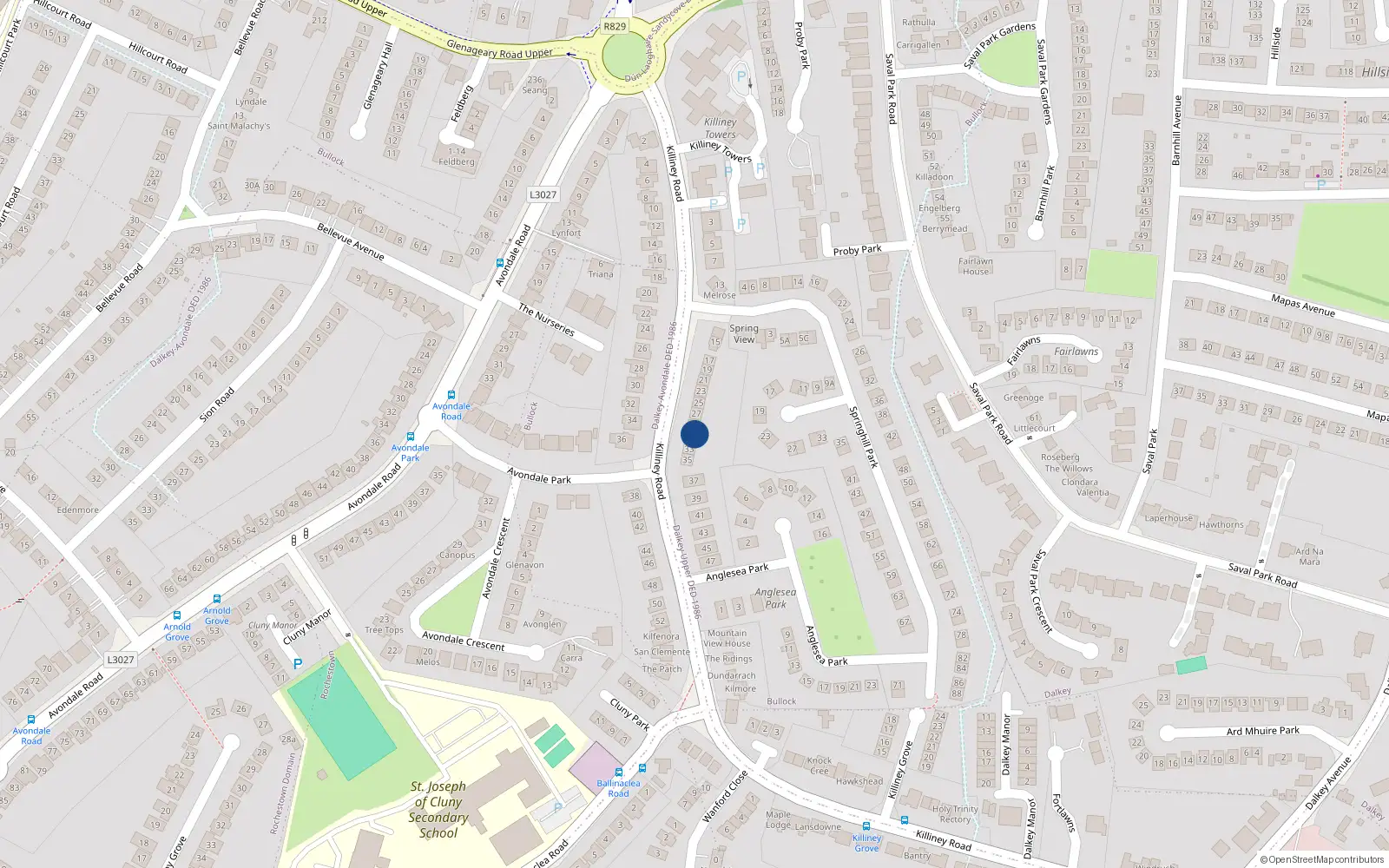 Overhead map showing the location of 31 Killiney Road, Dublin