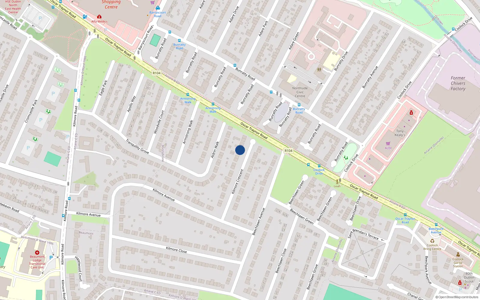 Overhead map showing the location of 31 Kilmore Crescent, Dublin 5