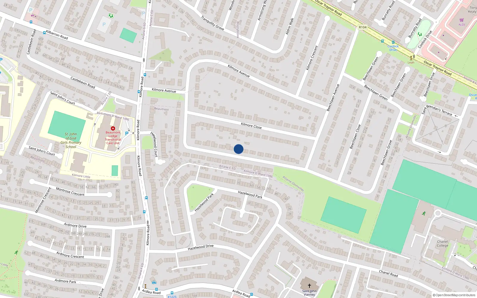 Overhead map showing the location of 31 Kilmore Drive, Dublin 5