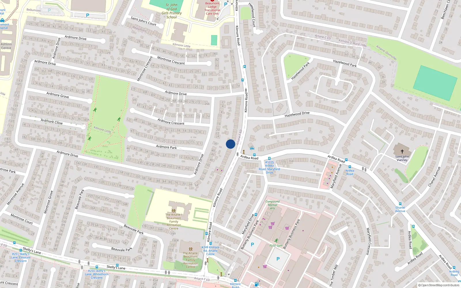 Overhead map showing the location of 31 Kilmore Road, Artane, Dublin 5