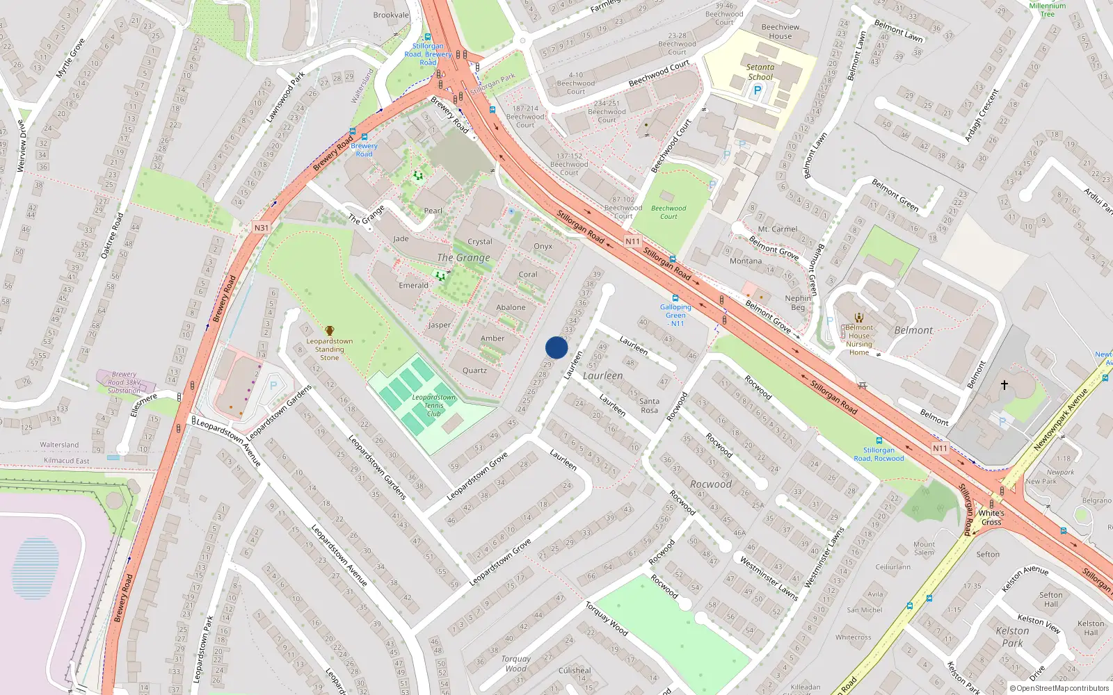 Overhead map showing the location of 31 Laurleen Stillorgan, Stillorgan, Dublin