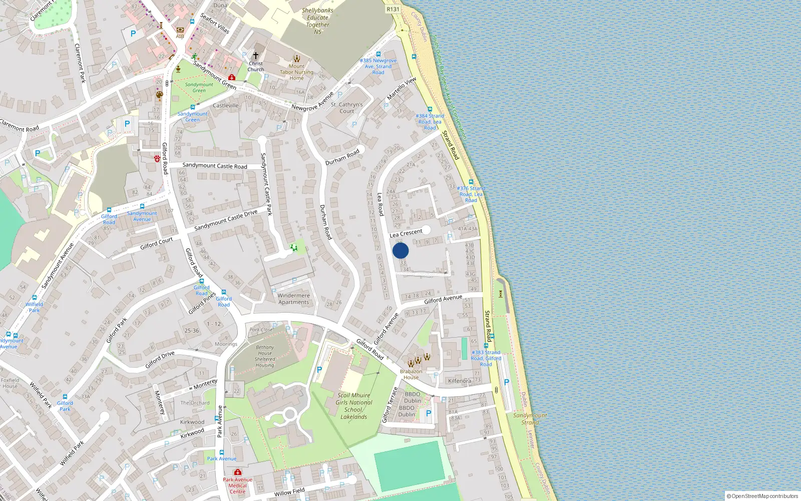 Overhead map showing the location of 31 Lea Road, Sandymount