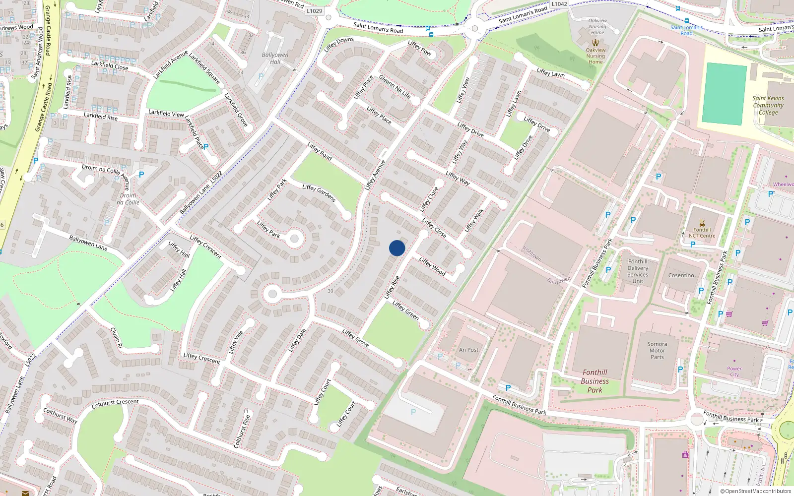 Overhead map showing the location of 31 Liffey Rise, Liffey Valley Park, Lucan