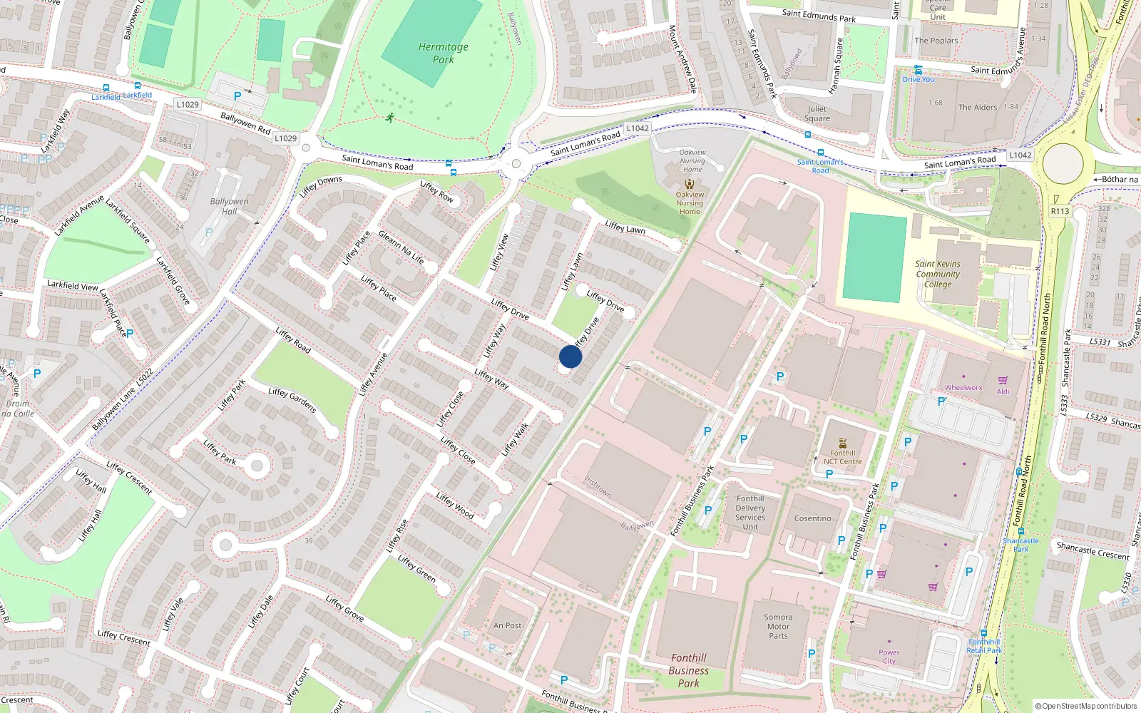 Overhead map showing the location of 31 Liffey Drive, Lucan