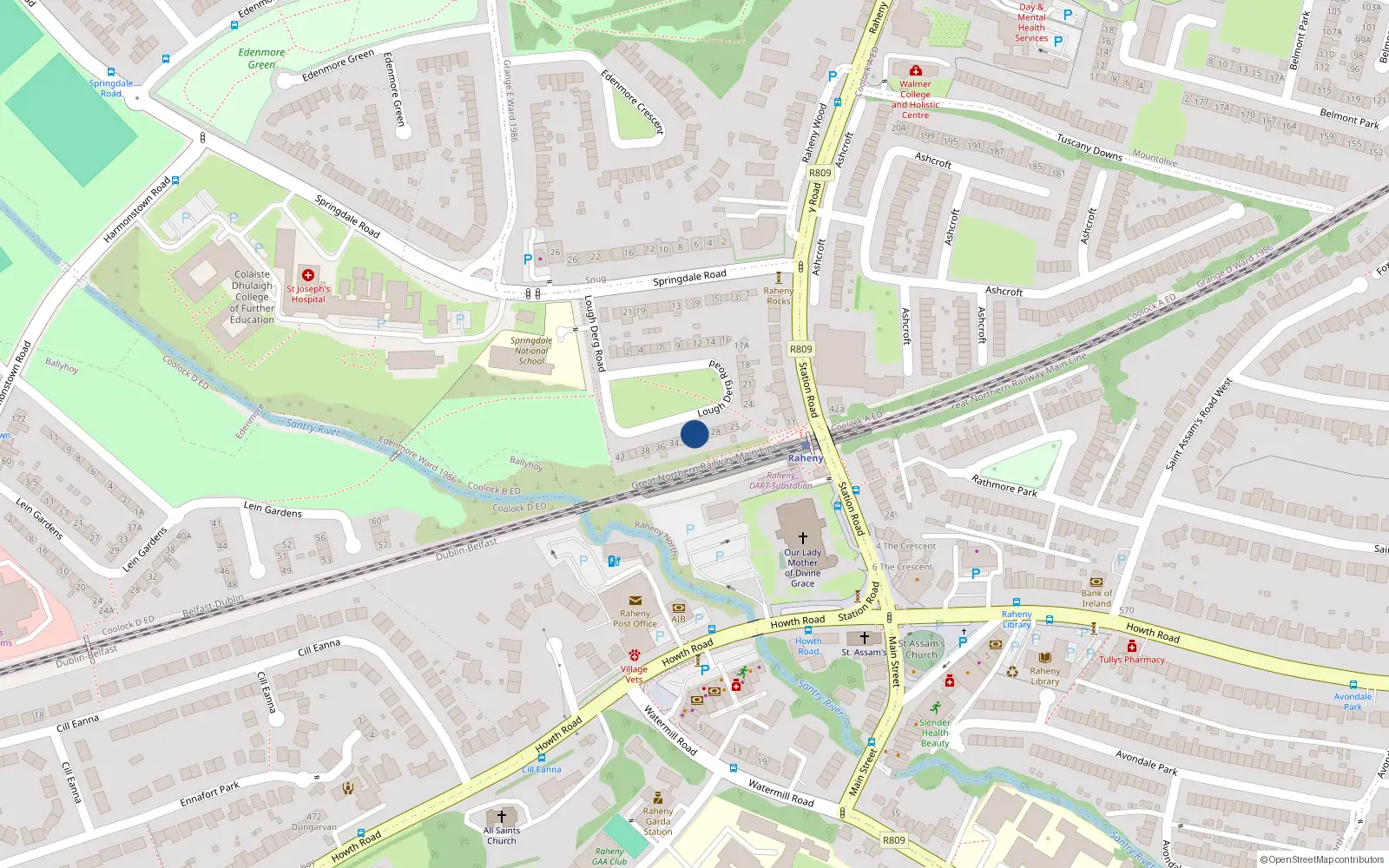 Overhead map showing the location of 31 Lough Derg Road, Dublin 5