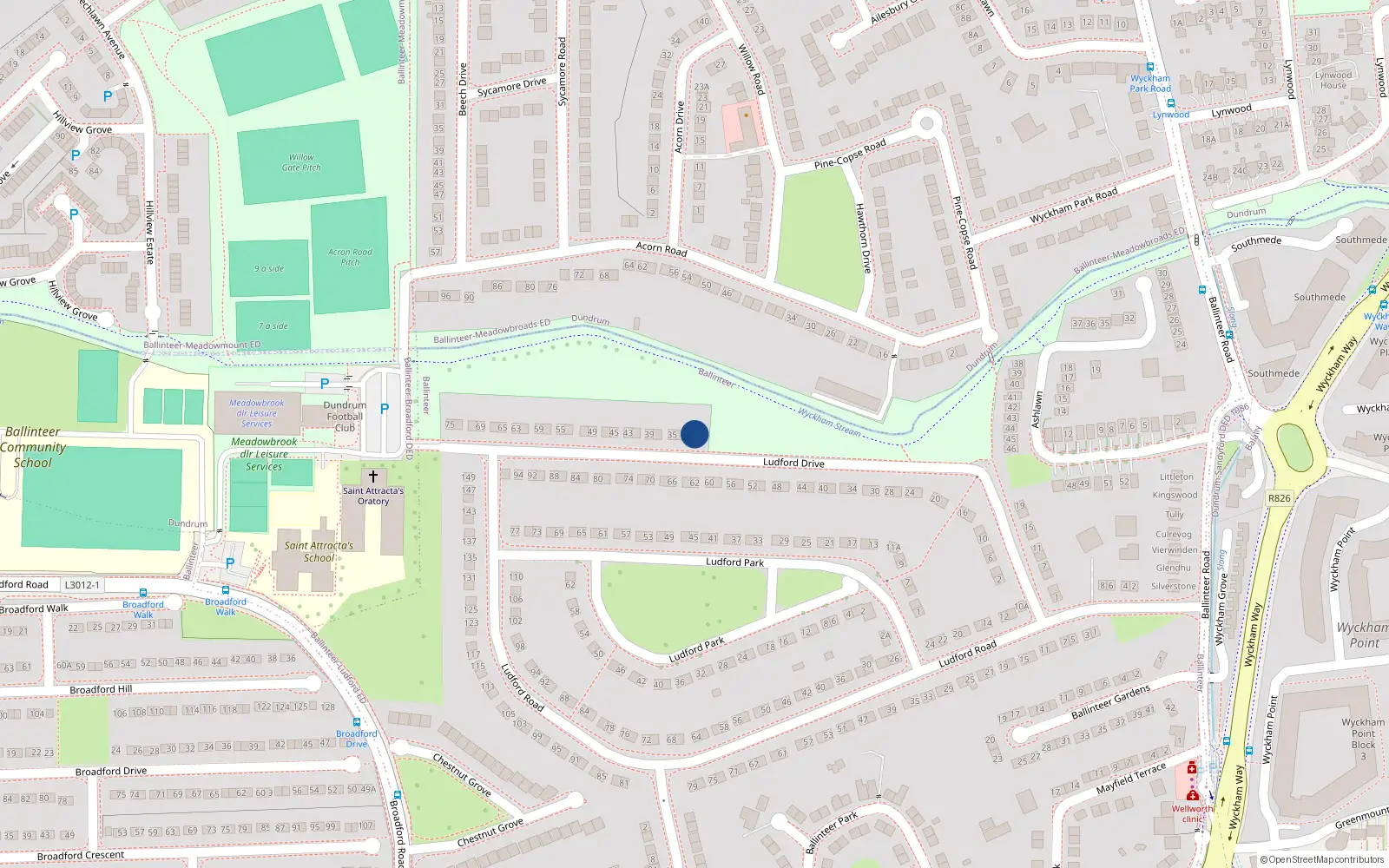 Overhead map showing the location of 31 Ludford Drive, Dublin 16