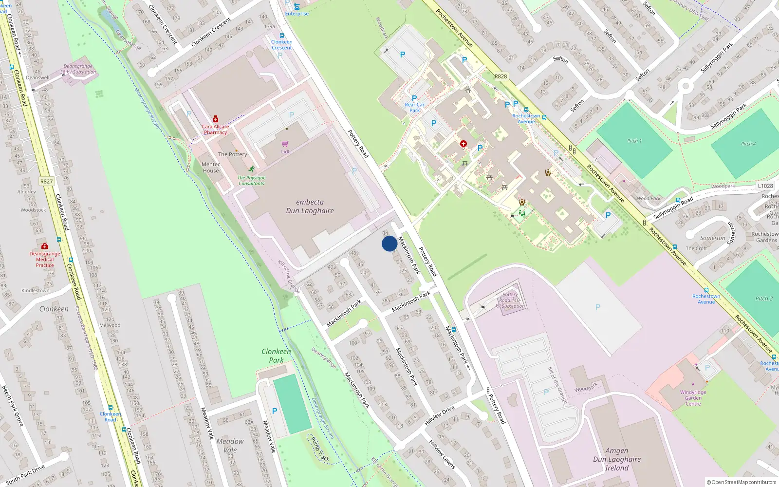 Overhead map showing the location of 31 Mackintosh Park, Pottery Road, Dun Laoghaire