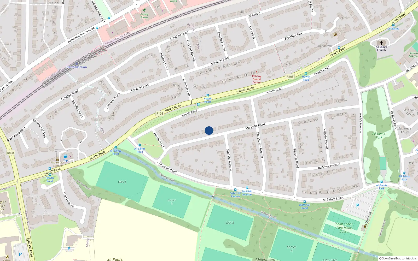 Overhead map showing the location of 31 Maryville Road, Raheny, Dublin 5