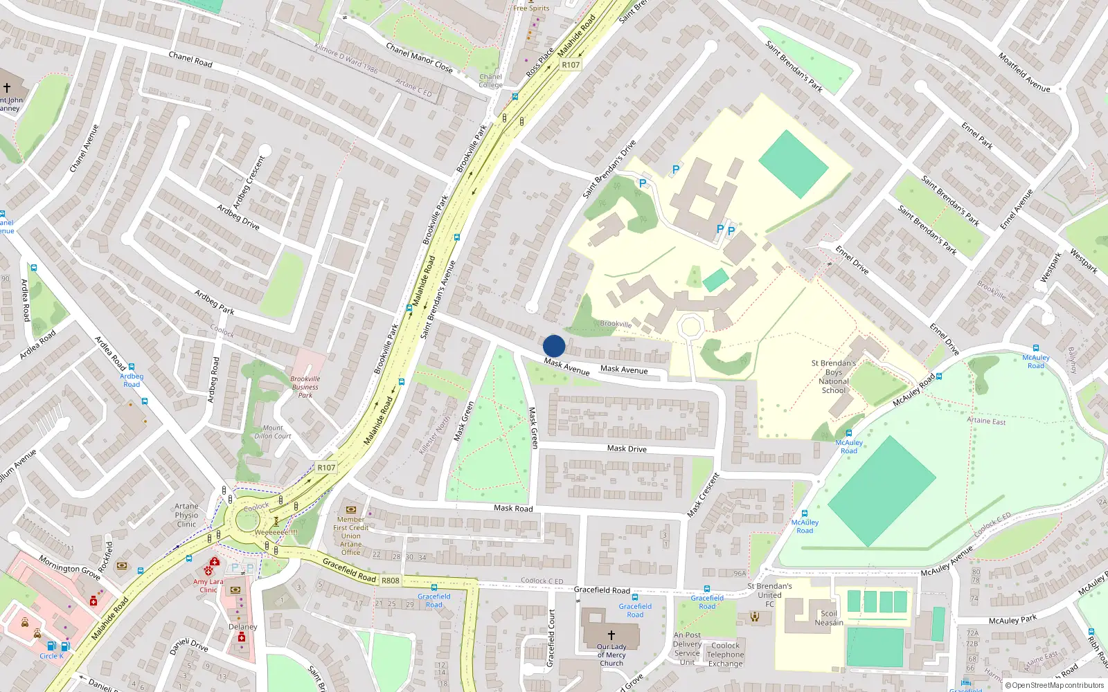 Overhead map showing the location of 31 Mask Avenue, Artane, Dublin 5